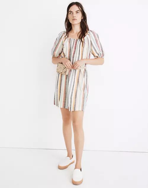 Puff-Sleeve Trapeze Mini Dress in Rainbow Stripe | Madewell