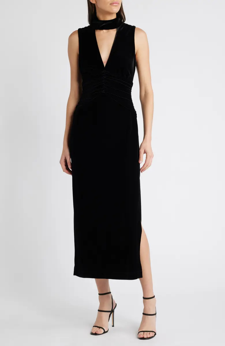 WAYF Halsey Ruched Velvet Halter Dress | Nordstrom | Nordstrom