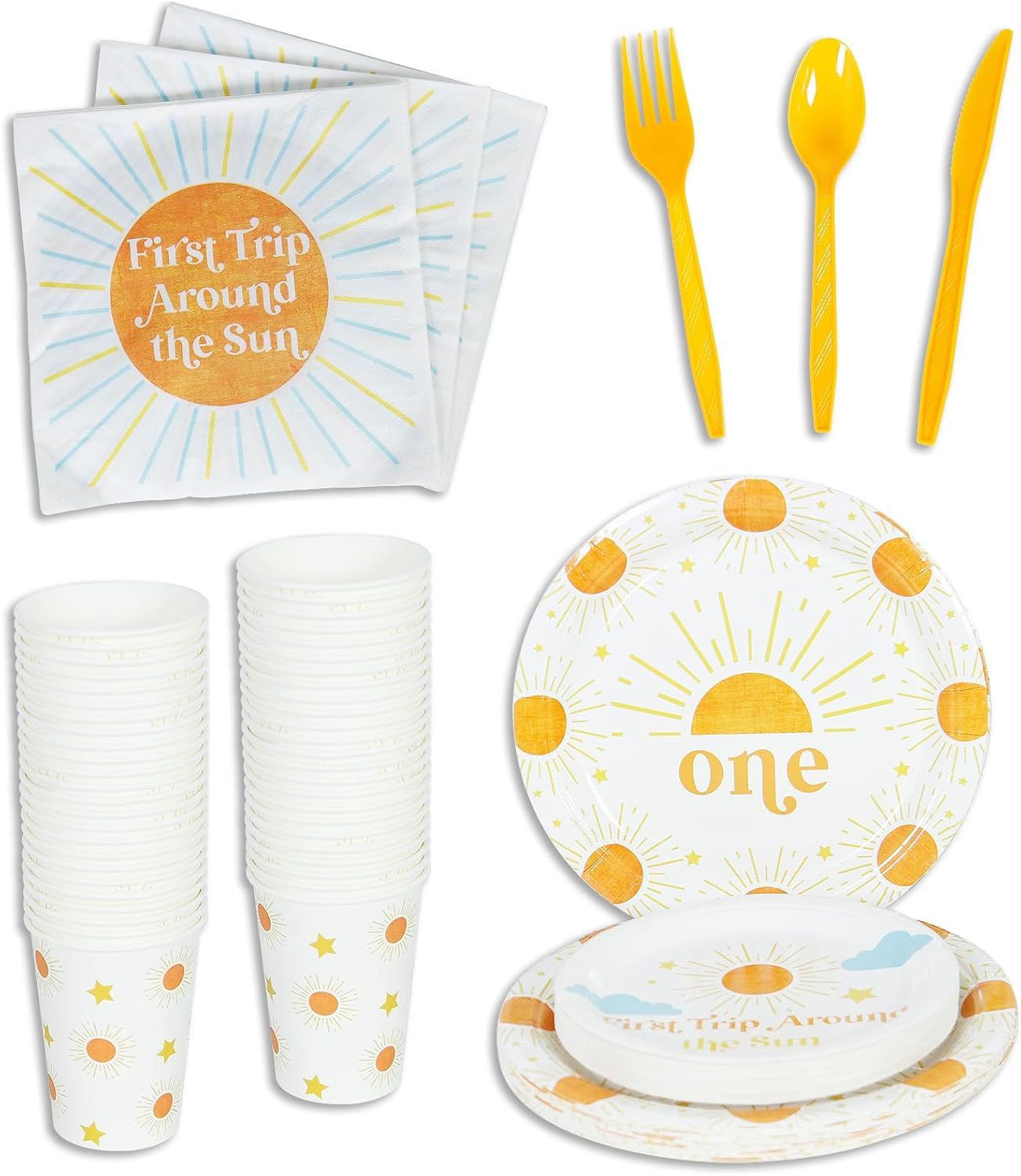 First Trip Around The Sun Boho Party Tableware Set 24 Guests Sunshine Plates Napkins Cups and For... | Amazon (US)