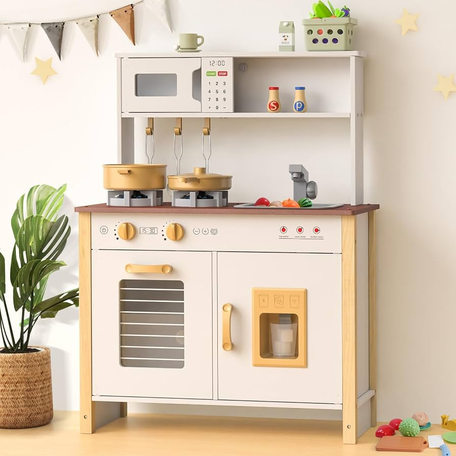 Babytronic Kids Play Kitchen, Wooden Kitchen Playset for Kids Ages 3+ with Real Lights, Sounds, S... | Amazon (US)