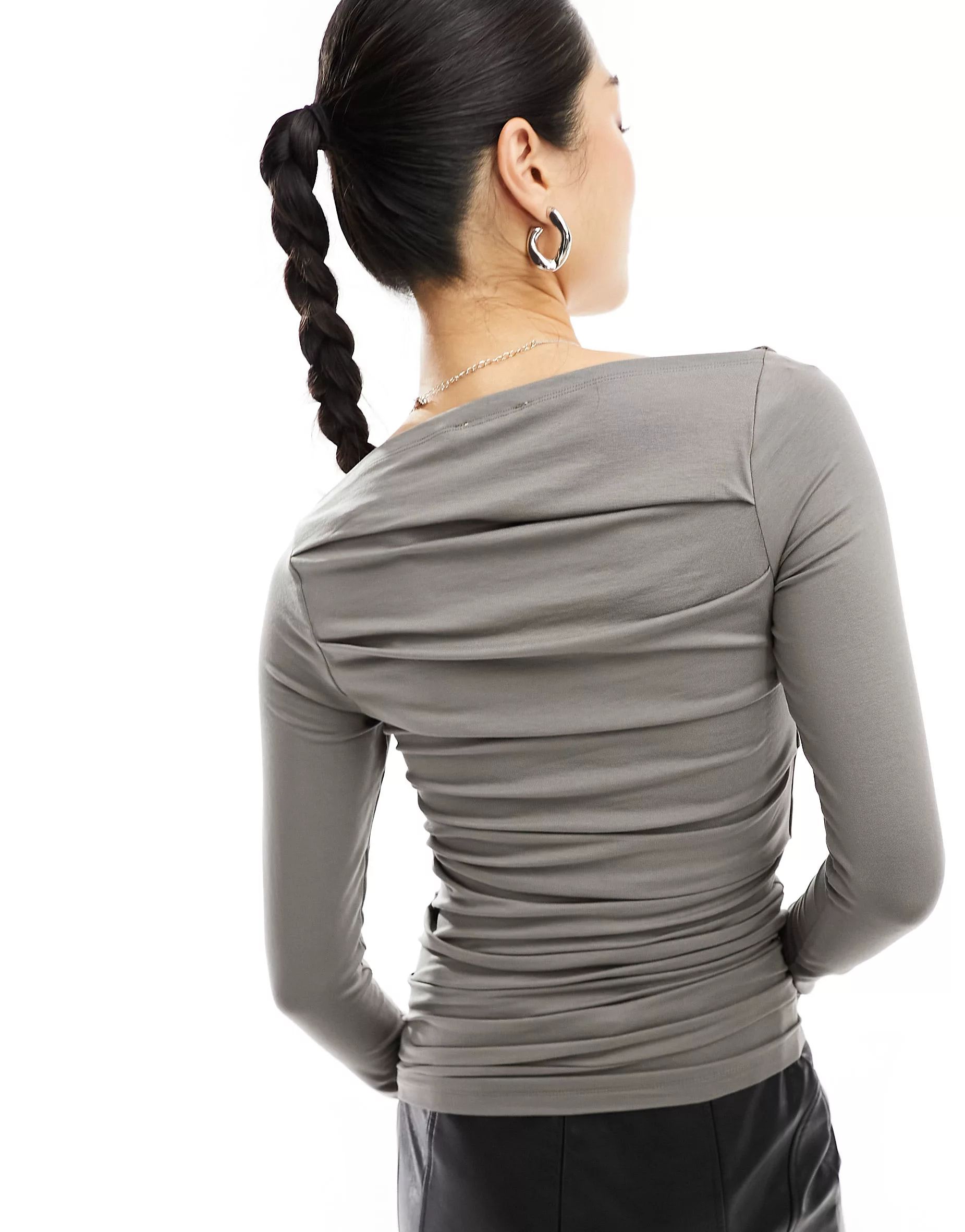 Weekday Jwan drape long sleeve top in grey | ASOS (Global)