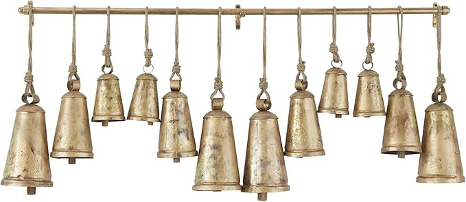 Deco 79 Bronze Metal Tibetan Inspired Decorative Cow Bells with Jute Hanging Rope and Rod, 48" x ... | Amazon (US)