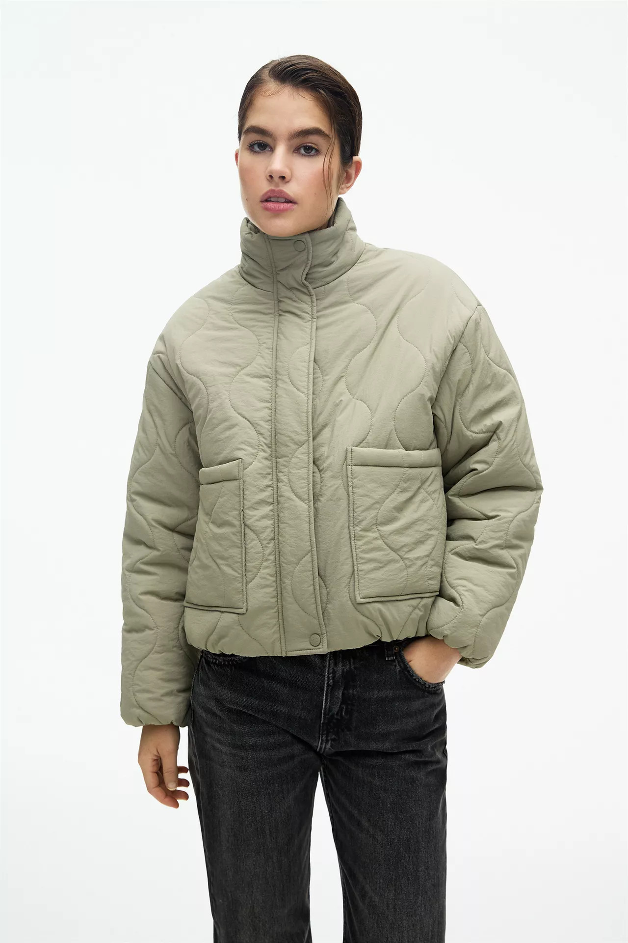 Puffer jacket with high neck | PULL and BEAR UK