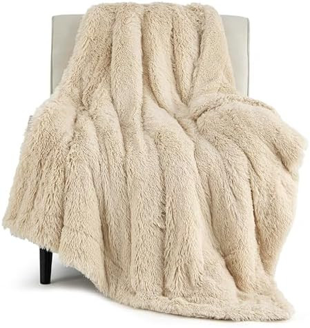 Bedsure GentleSoft Fluffy Beige Throw Blanket for Bed, Faux Fur Gifts Beige Decor Light Tan Khaki... | Amazon (US)