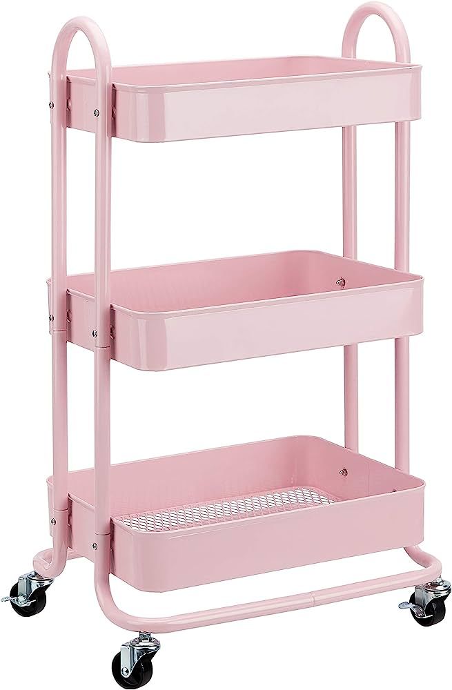 Amazon Basics 3-Tier Rolling Utility or Kitchen Cart - Dusty Pink | Amazon (US)