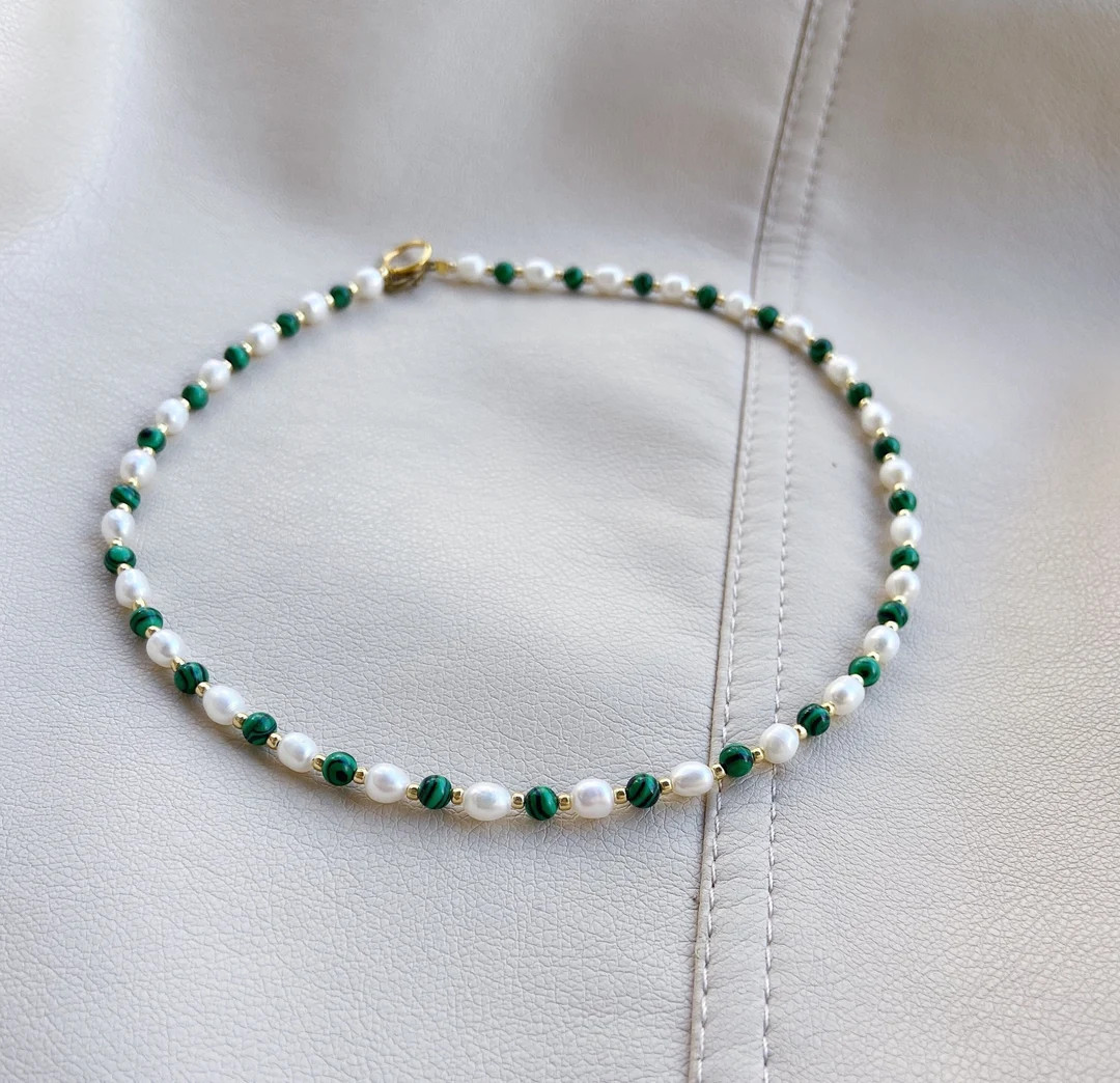 Malachite necklace pearl beaded necklace | Etsy (CAD)