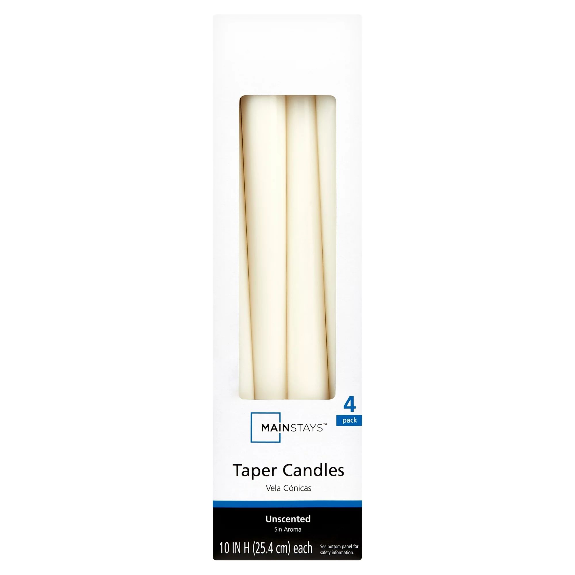 Mainstays Unscented Taper Candle, Ivory, 4-Pack, 10 inches Long | Walmart (US)