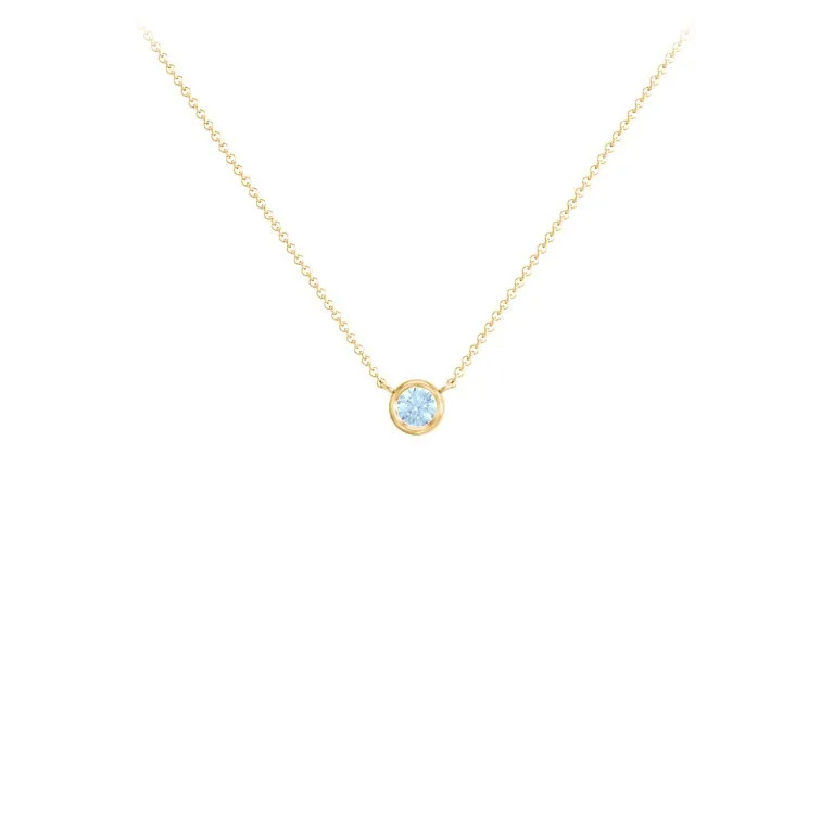 10K Yellow Gold Bezel Set 3mm Gemstone Pendant with Blue Topaz (Simulated) Stone | Jewlr