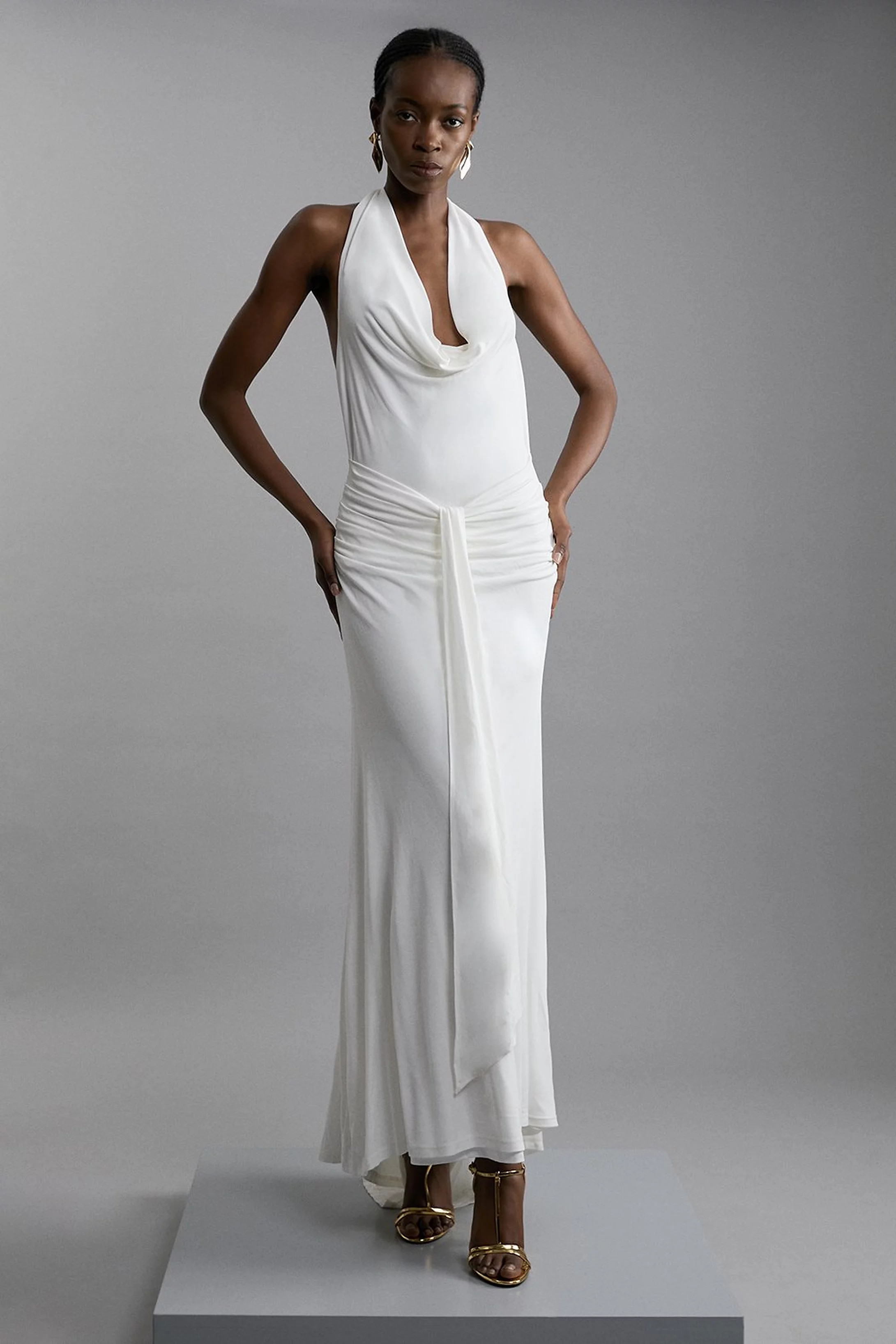 Premium Viscose Jersey Crepe Cowl Neck Maxi Dress | Karen Millen UK + IE + DE + NL