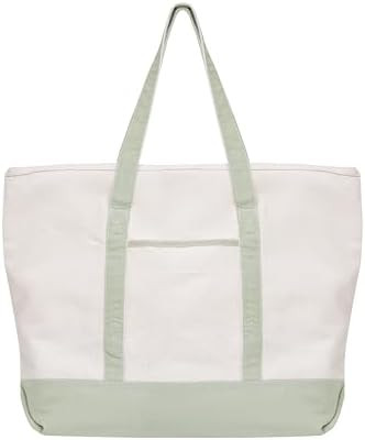 Sage Green Canvas Tote Bag - 22 Inch, Zipper Top, Exterior Pocket, 100% Cotton Tote Bag for Shopp... | Amazon (US)
