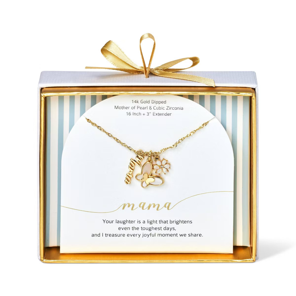 14K Gold Dipped Cubic Zirconia Mama Butterfly and Flower Charm Pendant Necklace - Gold | Target