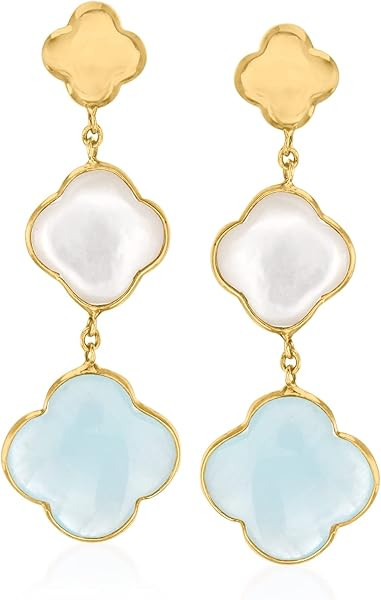 Amazon.com: Ross-Simons Italian Mother-Of-Pearl and 5.00 ct. t.w. Aquamarine Clover Drop Earrings... | Amazon (US)