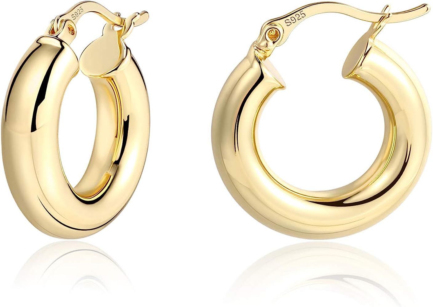 Lightweight Chunky Hoops | 14K Gold Plated Small Thick Hoop Earrings for Women | Amazon (US)