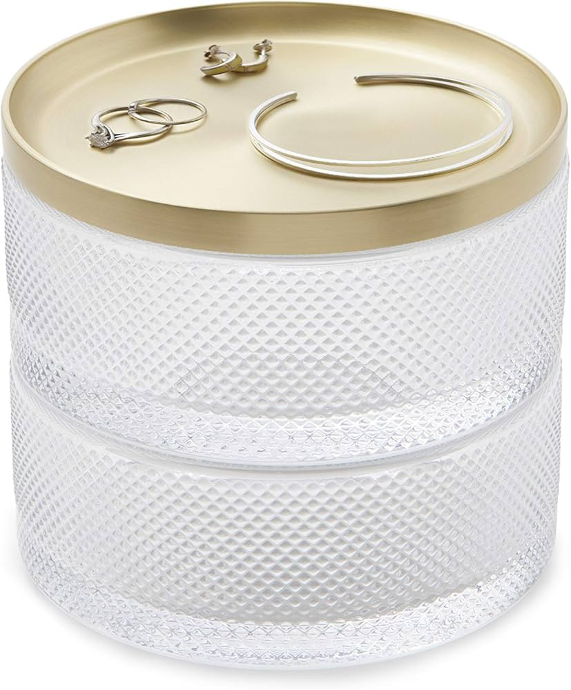 Umbra Tesora Jewelry Organizer, Two-Tier Storage Box with Removable Lid, Glass/Brass | Amazon (US)