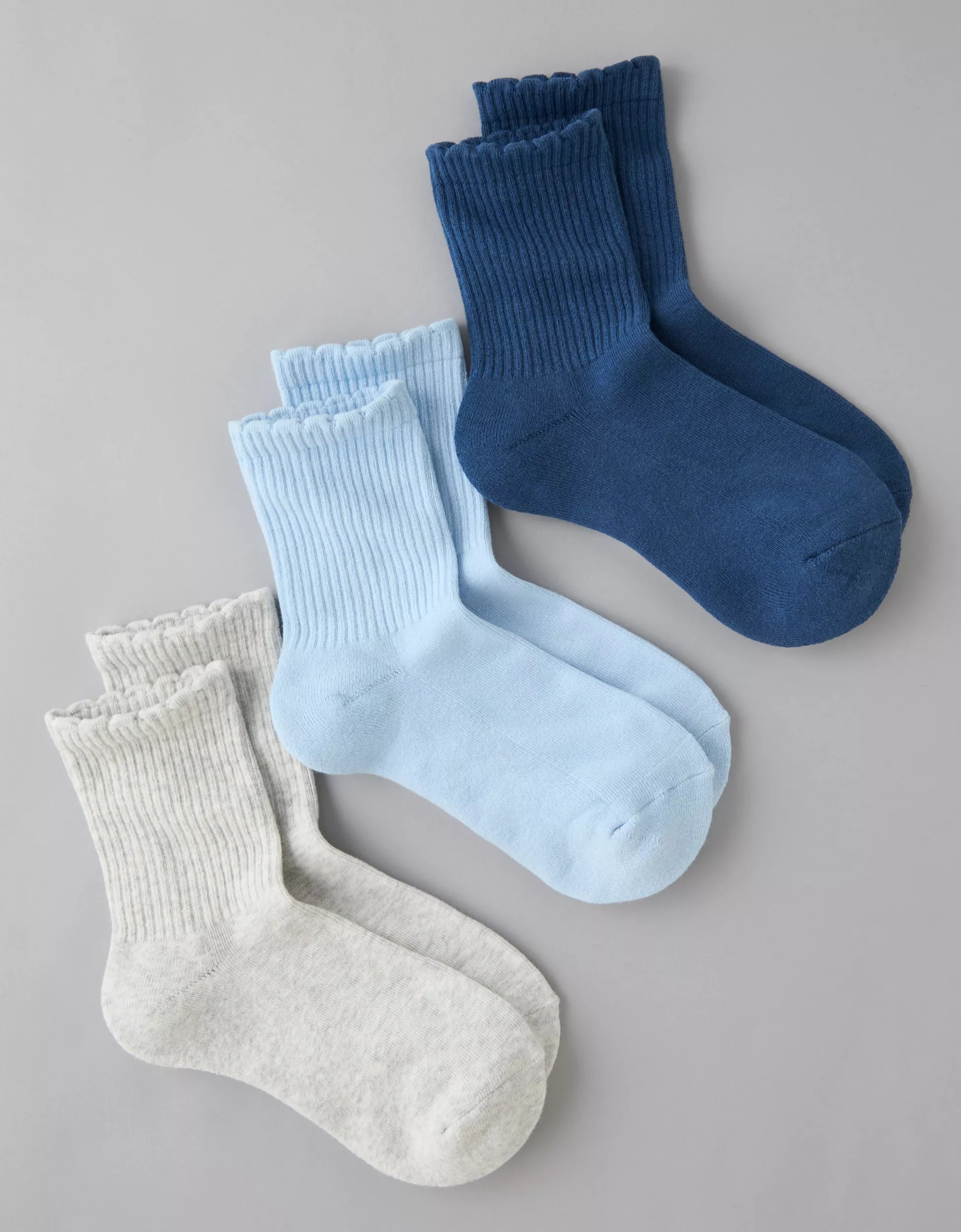 AE Scalloped Cropped Crew Socks 3-Pack | American Eagle Outfitters (US & CA)