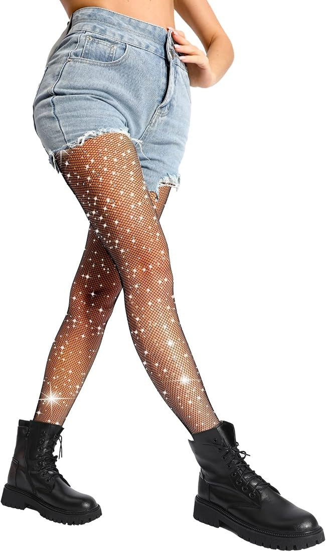 Sparkle Rhinestone Fishnet stockings, 20 Solid Color 3 Styles Women's Glitter Crystal Tights, 1 p... | Amazon (US)