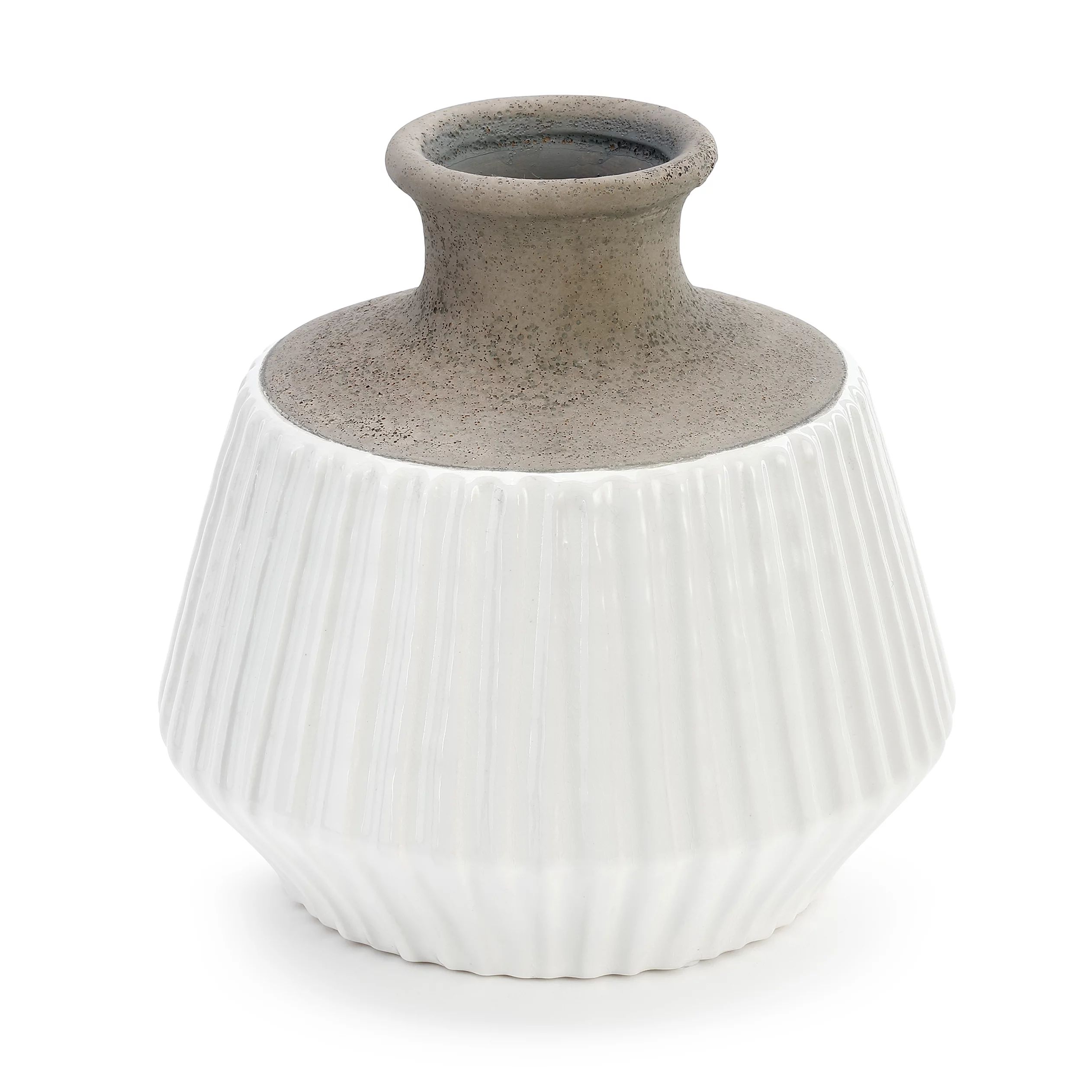 DEMDACO Dipped Fluted Glossy Grey and White 9 x 8 Ceramic Stoneware Decorative Vase | Walmart (US)
