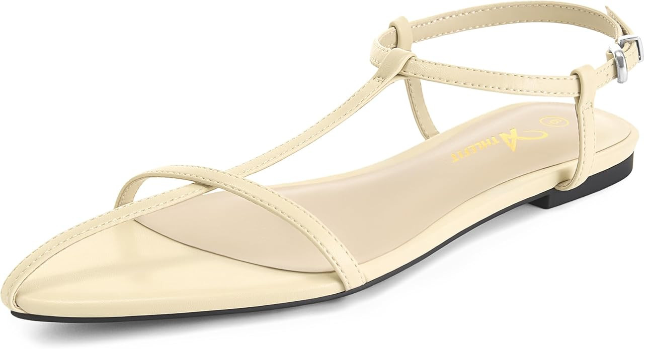 Athlefit Flat Sandals for Women Comfortable Buckle Strappy Sandals Pointed Open Toe Ankle Strap S... | Amazon (US)