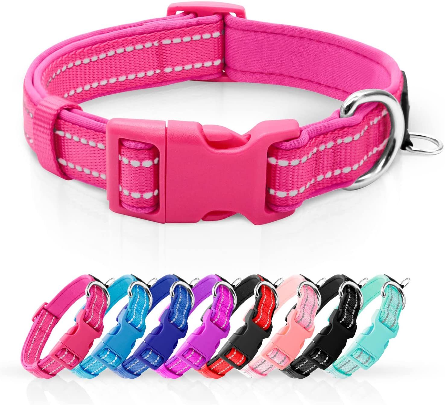 azuza Reflective Dog Collar Super Soft Neoprene Padded Dog Collars with ID Tag Ring for Small Med... | Walmart (US)