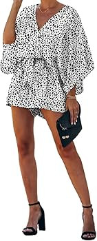 PRETTYGARDEN Women’s Leopard Print Shorts Jumpsuit Wrap V Neck 3/4 Sleeve Casual Loose Oversize... | Amazon (US)