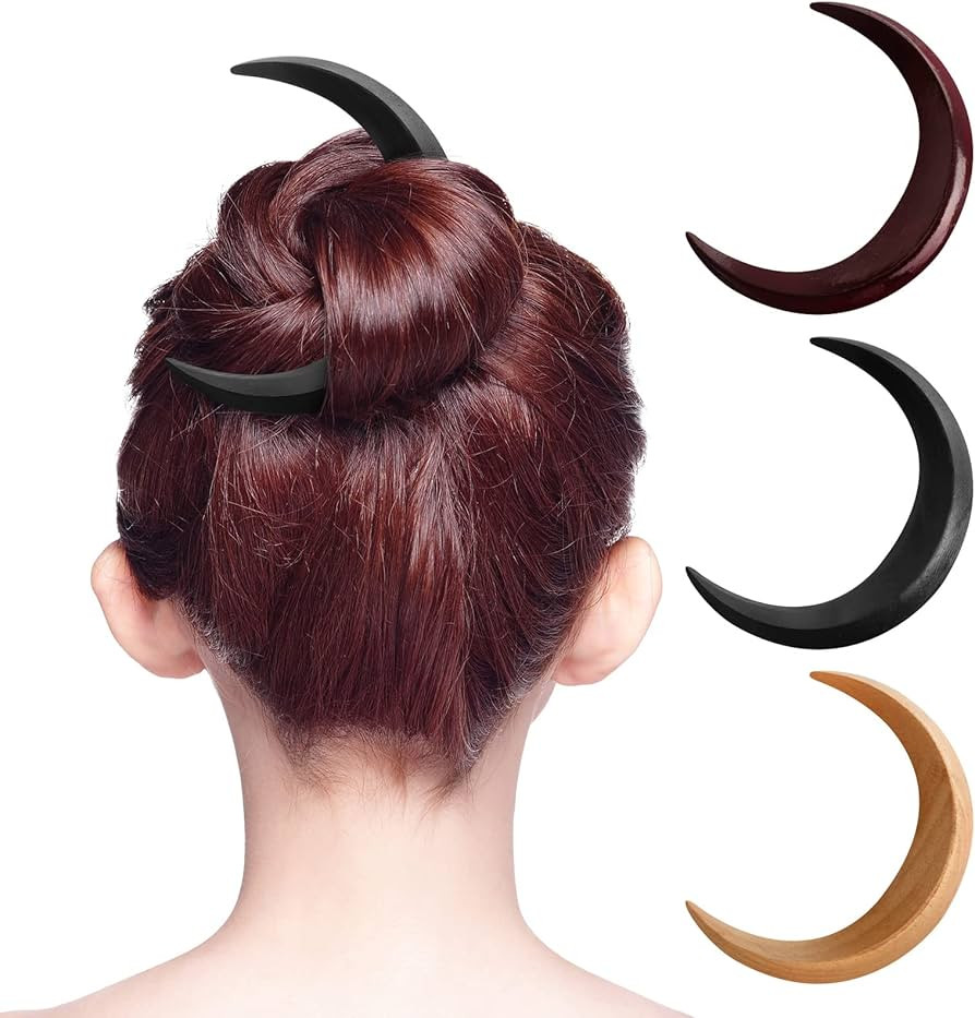 Yinder 3 Pcs Hand Carved Hair Fork for Women, Wooden Moon Hair Clip Crescent Moon Hairpin Hair Ac... | Amazon (US)