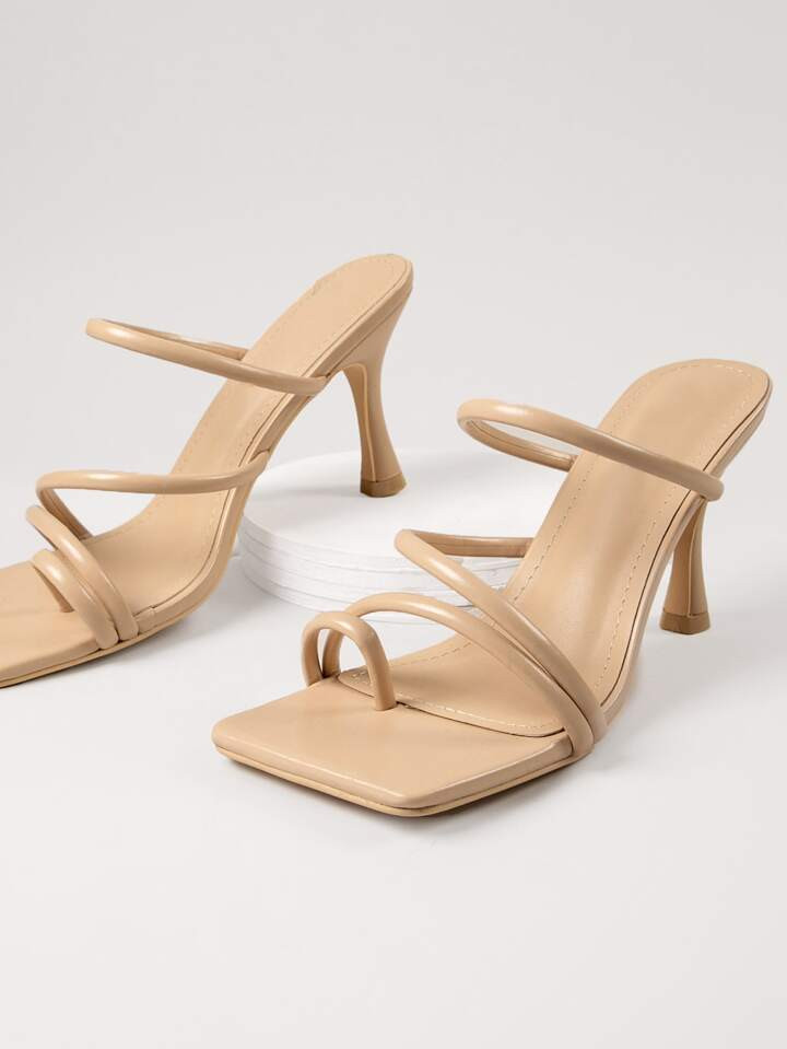 SHEIN Haute Pink Faux Leather Open-Toe Stiletto Heels | SHEIN