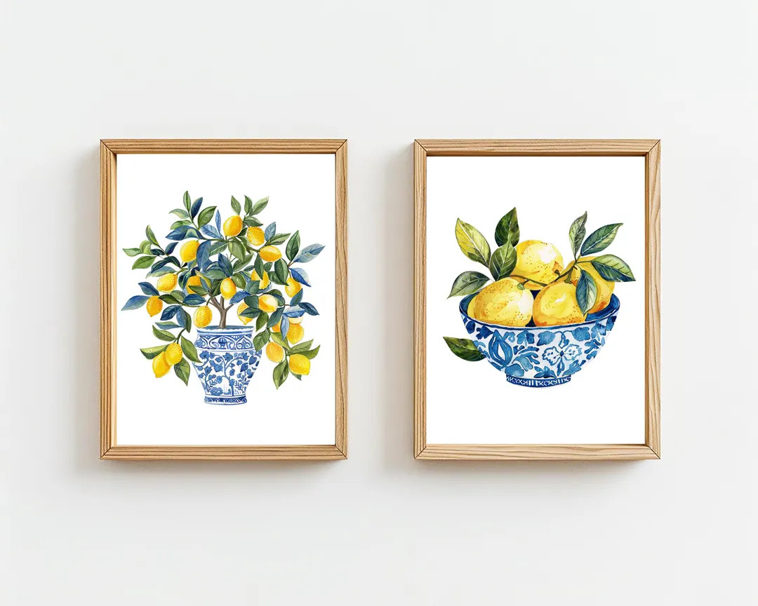 Watercolor Lemon Prints: Chinoiserie Kitchen Wall Art (Digital Download) | Etsy (US)