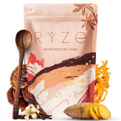 RYZE Mushroom Chai with 6 Organic Adaptogenic Mushrooms for Better Energy, Focus, Digestion, Immunity with USA Grown Turkey Tail, Shiitake, Lion's Mane, Reishi, Cordyceps - Gluten Free, 30 servings | Amazon (US)