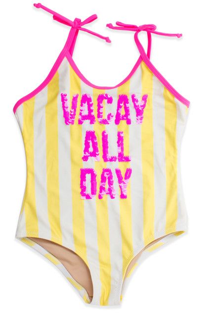 One Piece flip sequins - yellow striped "vacay" suit | Shade Critters