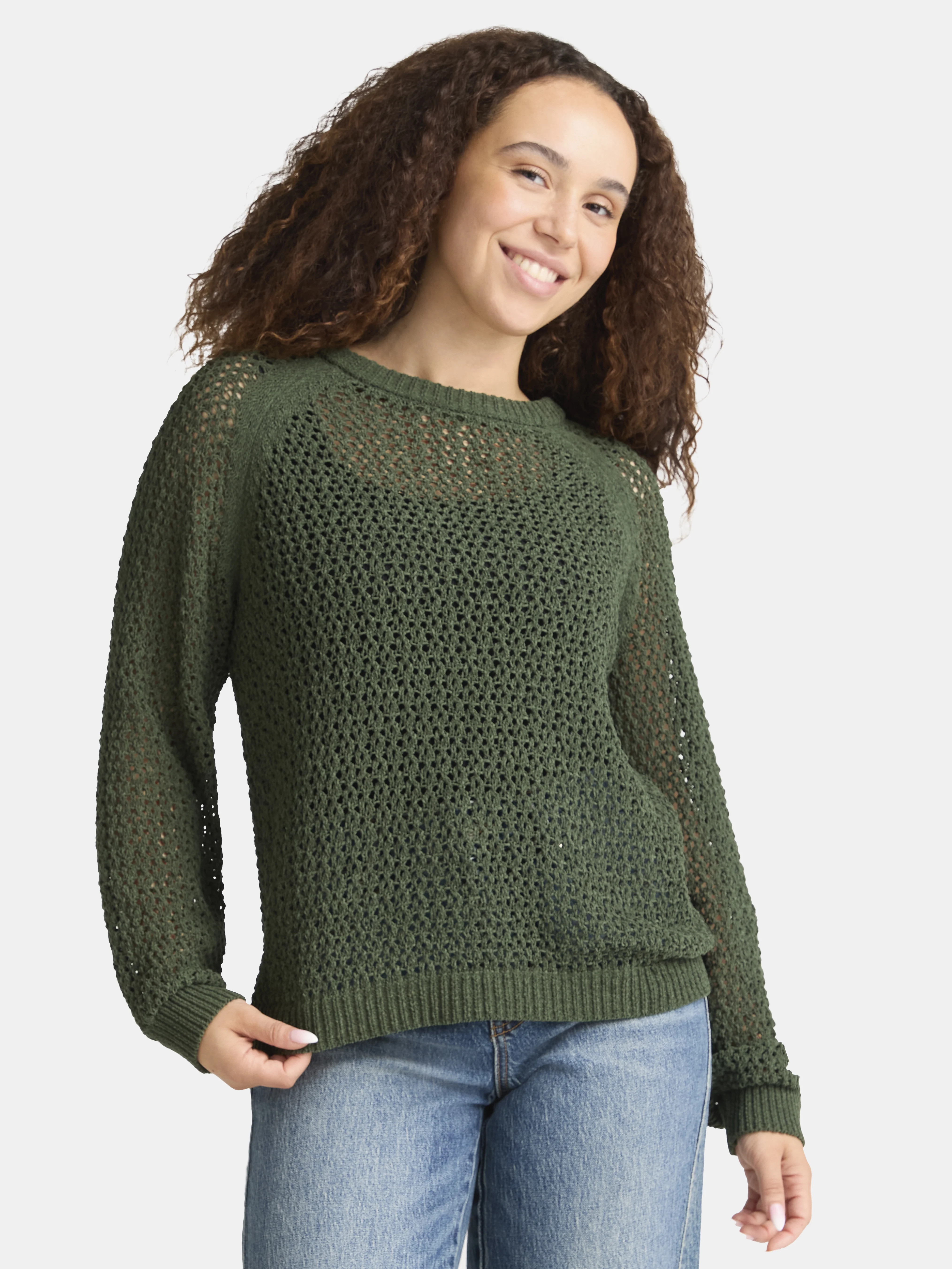 Time and Tru Women's Open Work Sweater with Long Sleeves, Lightweight, Sizes XS-XXXL | Walmart (US)