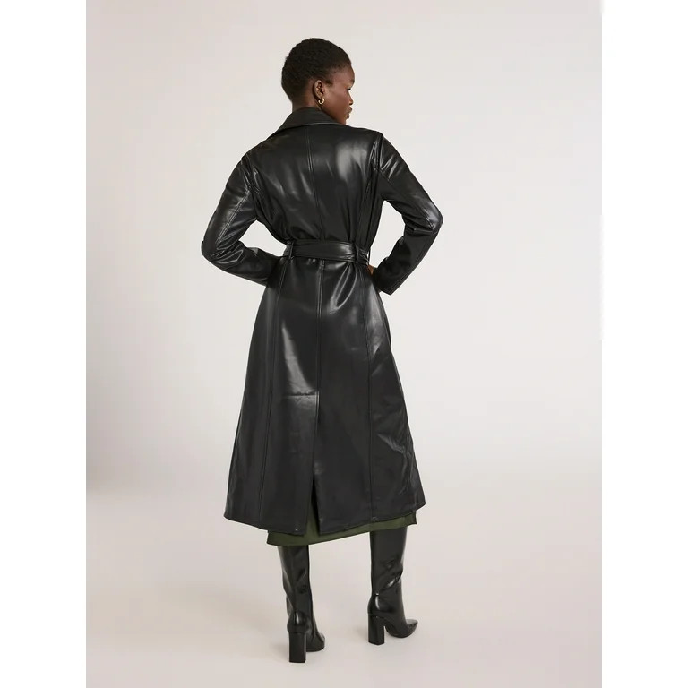 Scoop Women’s Faux Leather Moto Trench Coat, Sizes XS-XXL - Walmart.com | Walmart (US)