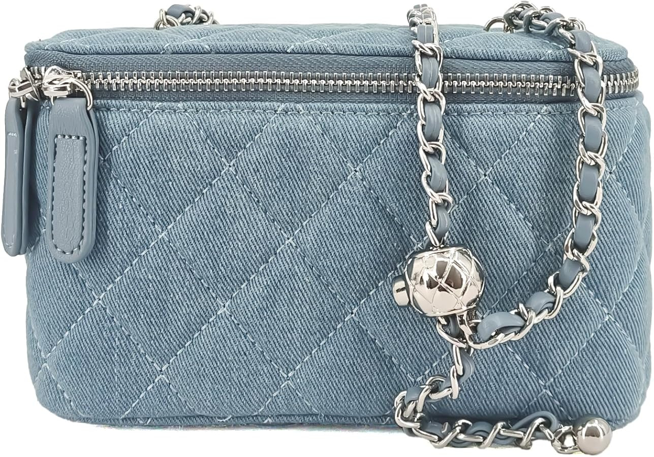 Mini Quilted Denim Crossbody Bag for Women, Small Jean Purse with Adjustable Chain Strap, Boxy De... | Amazon (US)
