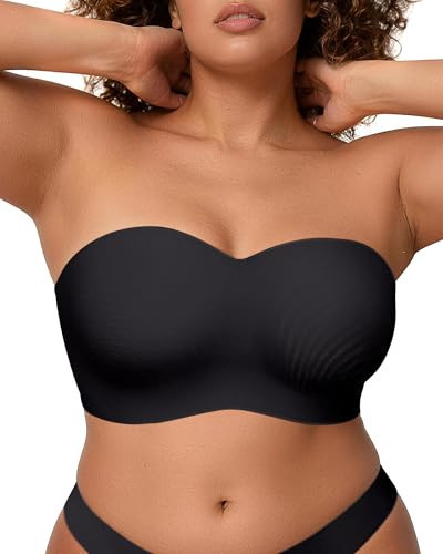 OEAK Womens Strapless Bras Underwire Non-Slip Tube Top Push Up Bralette Seamless Padded Bandeau Bra Everyday Convertible Bra Black 42C | Amazon (US)