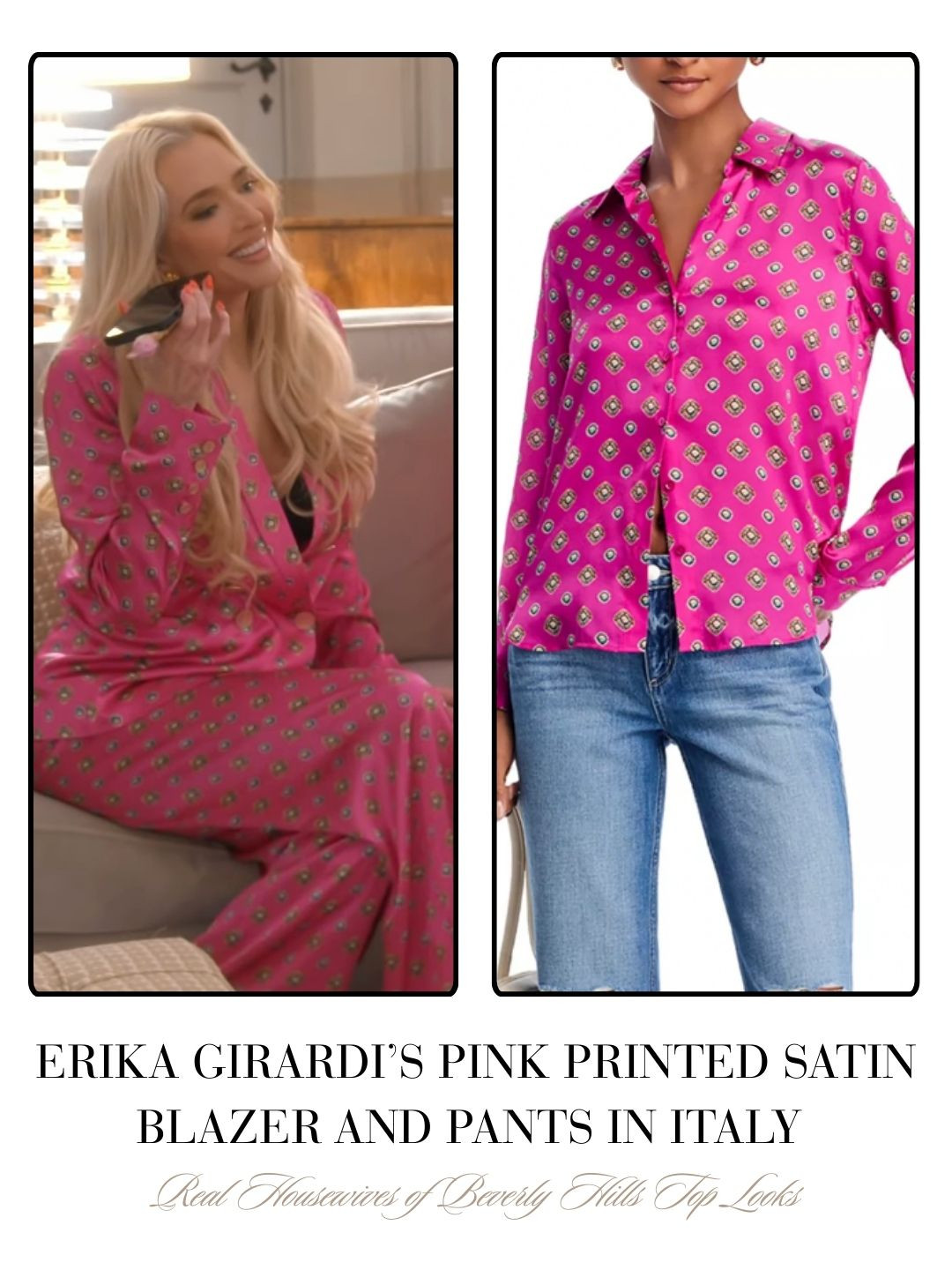 Erika Girardi's Pink Printed Satin Suit in Italy 

 
