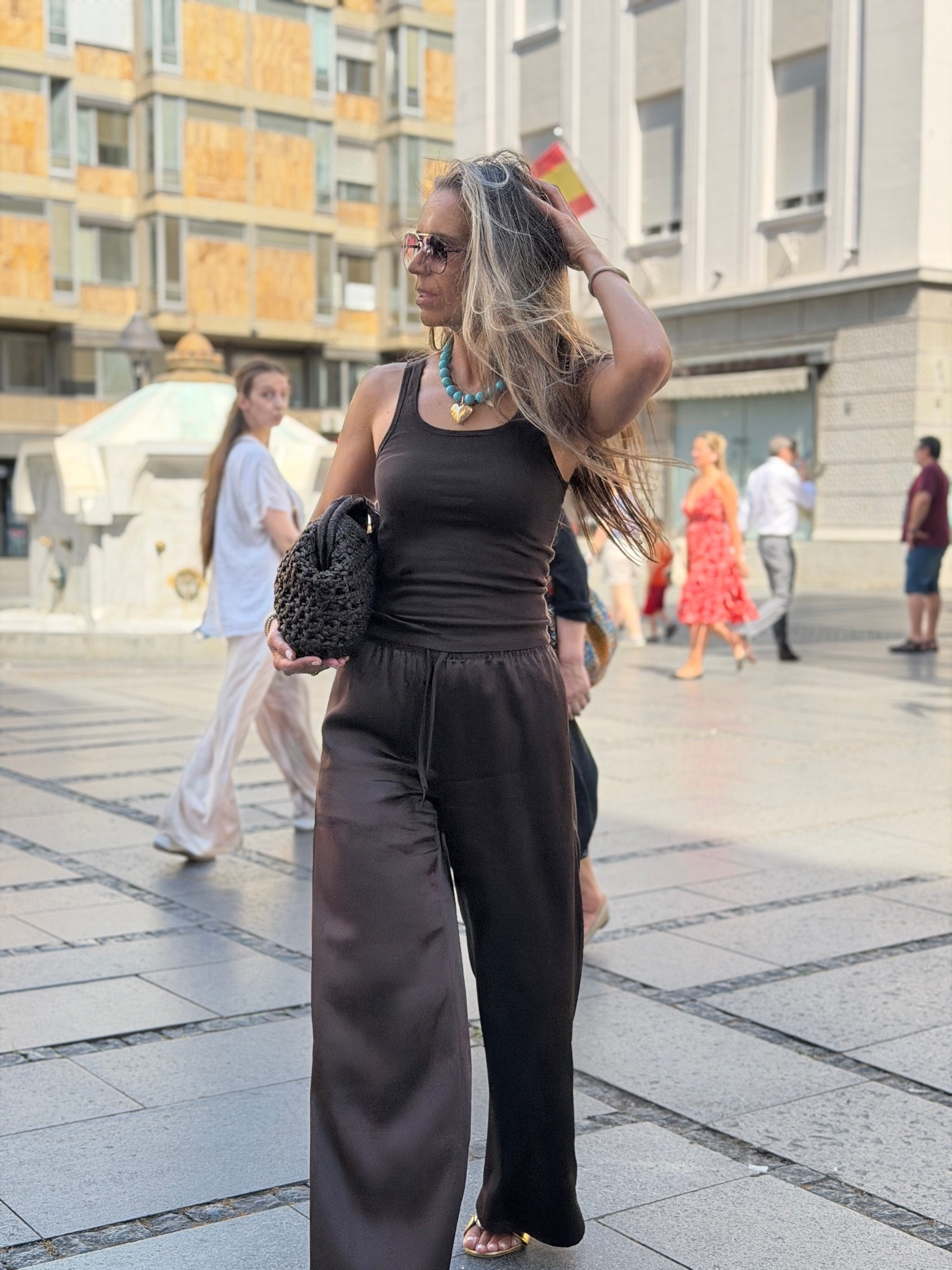 Brown tank top sz S 
Brown satin the lodge pants Aritzia sz S 
I’m 5’5” 122 lbs

#LTKgrwm #LTKootd #LTKOver40