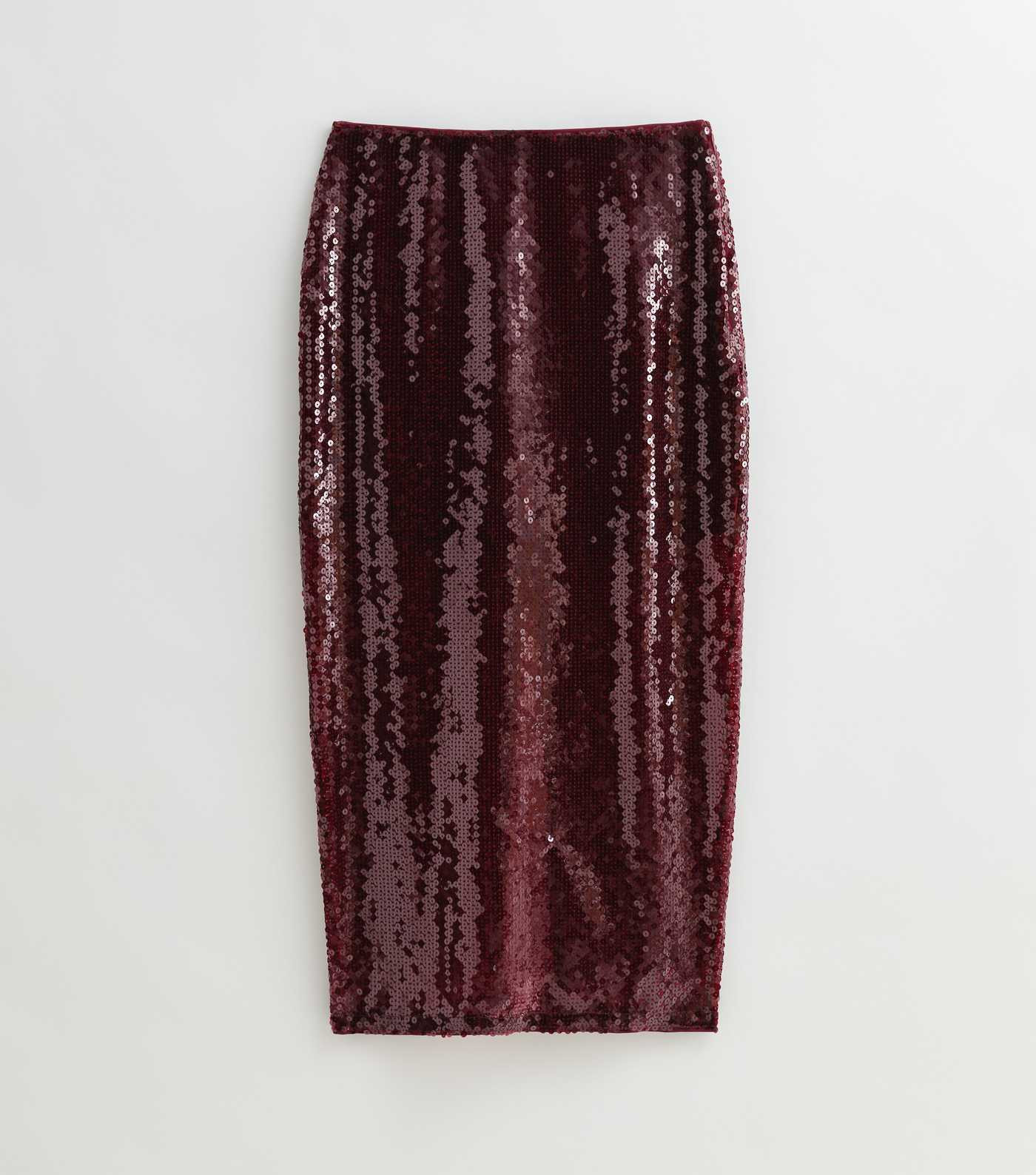 Burgundy Sequinned Midi Skirt  | New Look | New Look (UK)