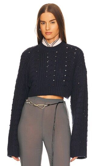 L'Academie Dallyce Cable Micro Cropped Sweater in Navy. - size L (also in M, S, XS) | Revolve Clothing (Global)