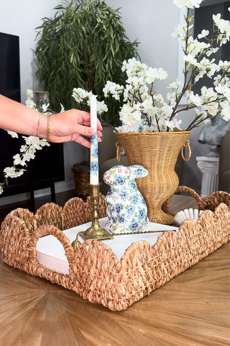 New braided scallop tray and diy napkin candles and Easter bunny (use code KenzieM10” for a discount on the tray!)

#LTKfindsunder100 #LTKhome #LTKsalealert