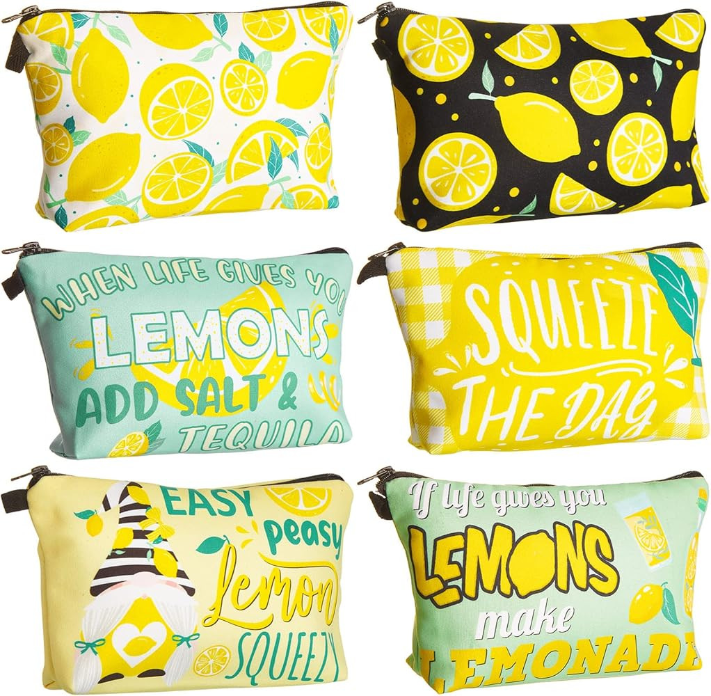 6 Pieces Lemon Makeup Bags Purse Travel Cosmetic Pouch Waterproof Lemon Multifunction Makeup Pouc... | Amazon (US)