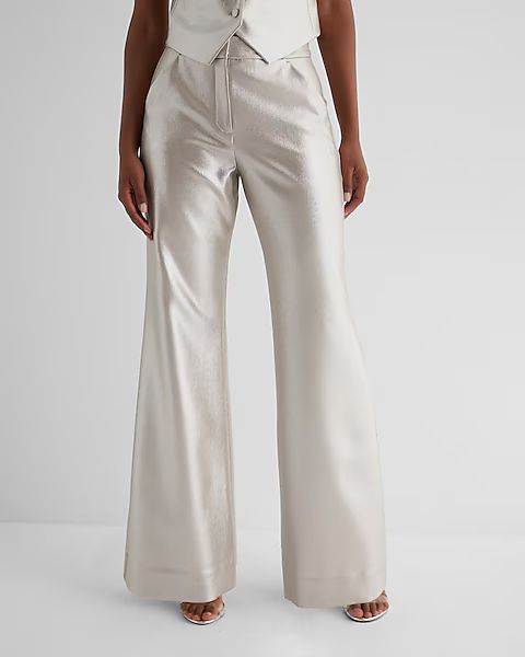 Editor High Waisted Metallic Trouser Flare Pant | Express