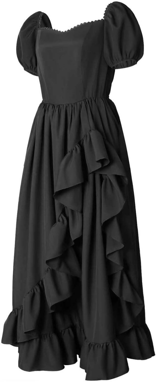 BKmythRenaissance Dress Women Puff Sleeves Ruffle Hem Maxi Medieval Dress Vintage Court Womens Ha... | Amazon (US)
