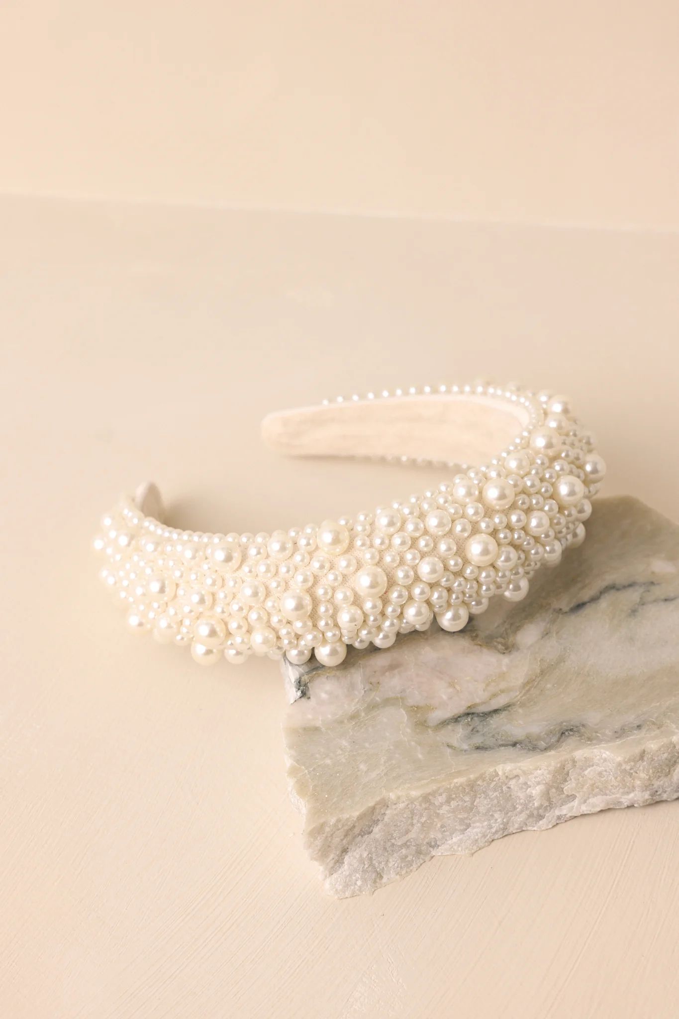 Lustrous Beauty White Pearl Headband | Red Dress