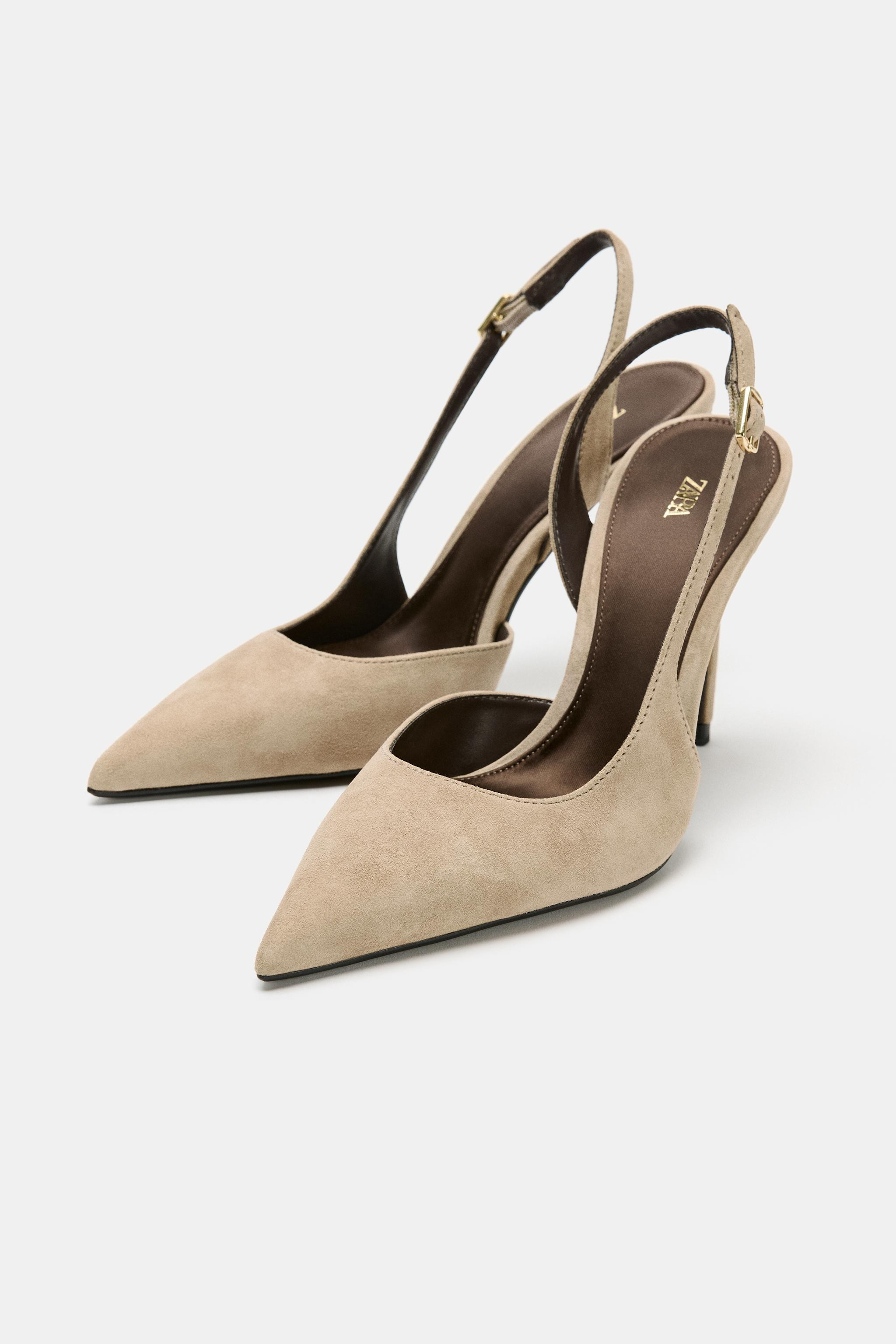 ASYMMETRIC SUEDE SLINGBACK HEELS | Zara US