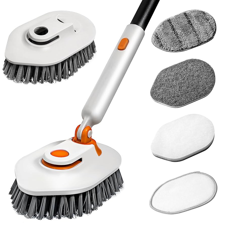Tub Scrubber Brush with Long Handle, 3-in-1 Non Scratch Shower Scrubber Brush & 5 Detachable Repl... | Amazon (US)