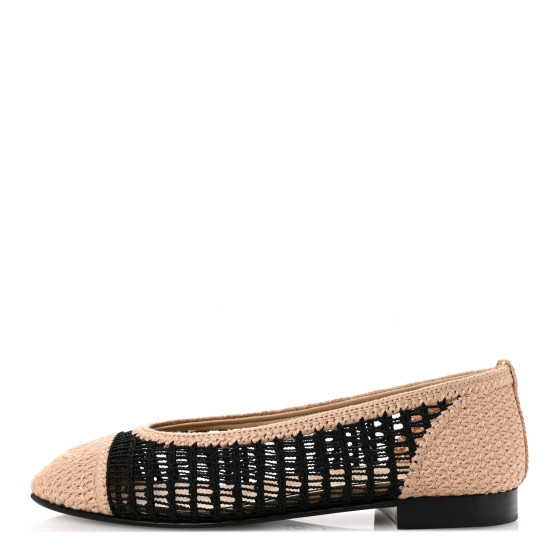 Raffia Cap Toe Ballerina Flats 37 Black Beige | FASHIONPHILE (US)