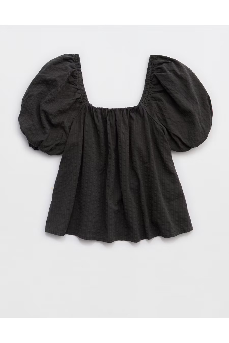 Aerie Seersucker Puff Sleeve Top Women's Smoked Gray M | Aerie