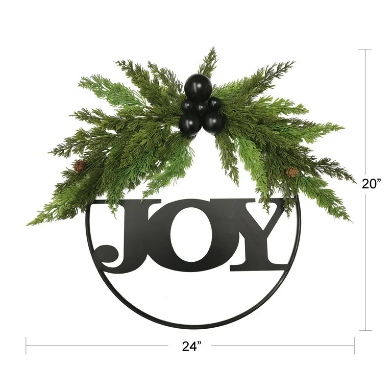 Joy Wreath with Artificial Greenery, Black, 18 in, by Holiday Time - Walmart.com | Walmart (US)
