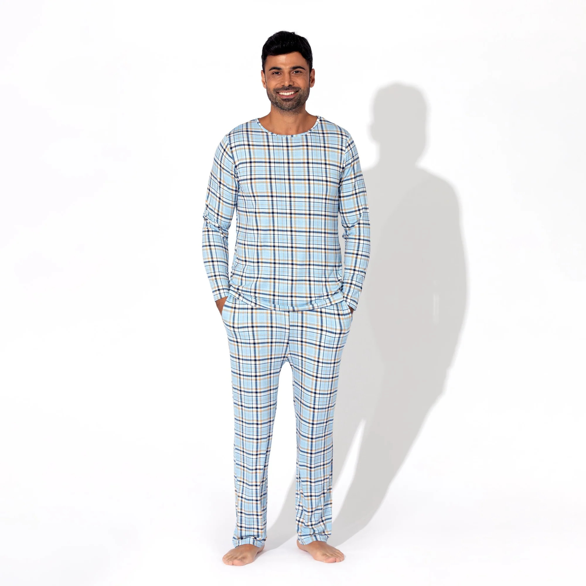 Holiday Plaid Blue Men's Pajama Set | Bellabu Bear