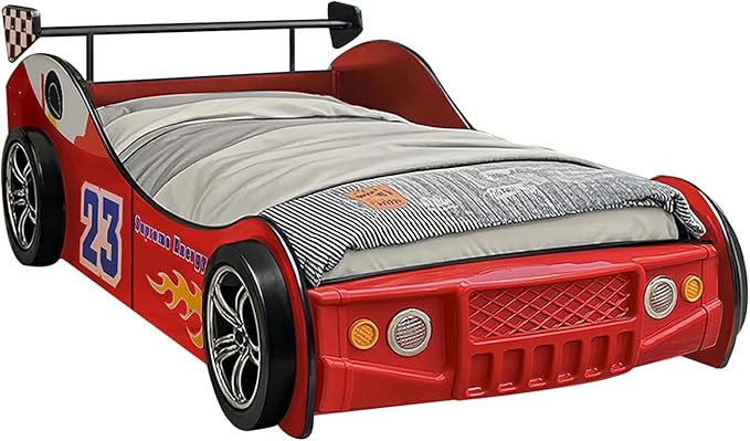 HMFULE Twin Bed Frames for Kids, Wood Race Car-Shaped Bed Frame Platform with Wheels LED Lights &... | Amazon (US)