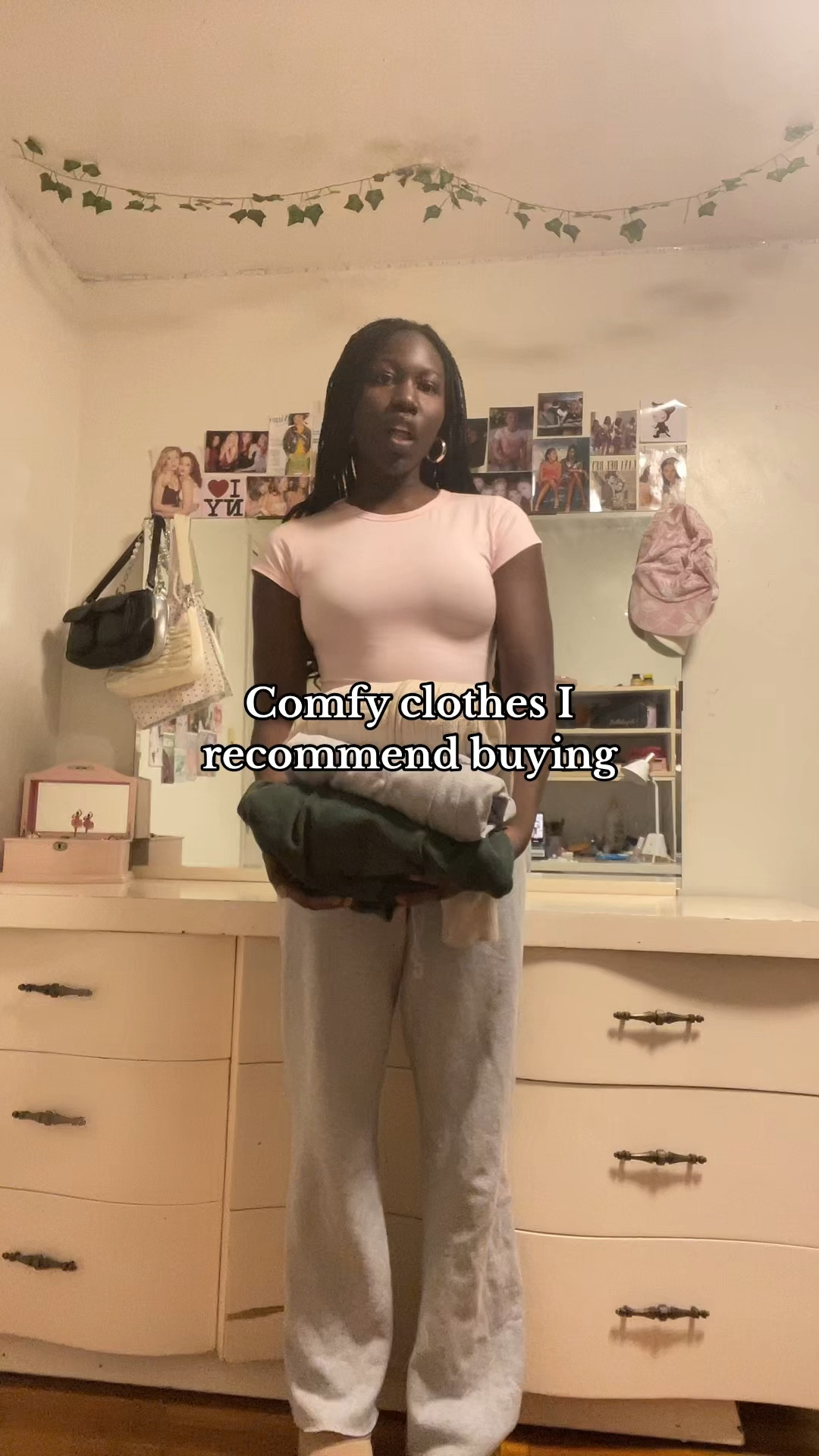 1st outfit: Rainey sweatpants from brandy Melville one-size(fits like a medium) pink top: white fox size s, 2nd outfit: knit zip up:brandy Melville one size, green tank top: super, xs. 3rd outfit: crewneck: brandy melvile, one size.

#LTKstyletip #LTKSpringSale #LTKVideo